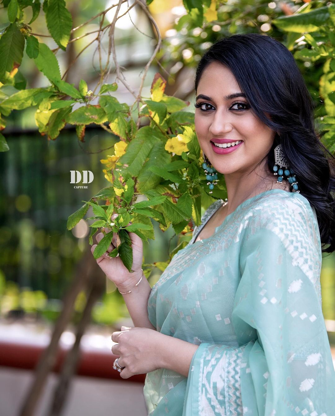 Malayalam Actress Miya George Images in Light Green Saree